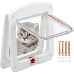 Chatière Pour Chat Chiens Petit Chatière Porte Puce 4 Voies Verrouillable Facile à Installer
