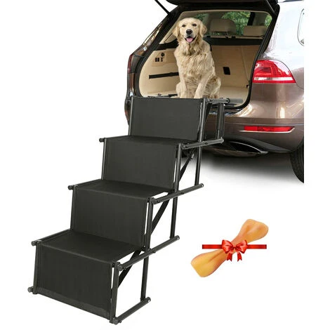 Escalier Pour Chien, Escaliers Légers De Rampe De Voiture De Chien, Rampe D'Accès Amovible Et Pliable, Escalier à 4 Marches, Chargable Jusqu'à 80 Kg, Utilisable Pour Tous Les Véhicules (Noir)