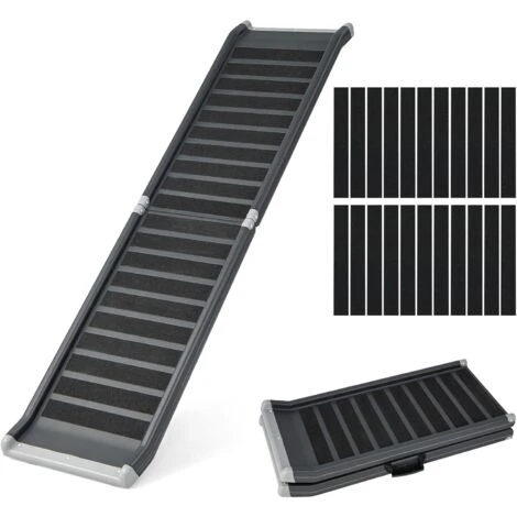 COSTWAY Rampe Pour Chien Pliable Avec Cadre En Métal Charge 120KG Escalier Pour Animaux Antidérapante Avec Verrouillage Pour Voiture