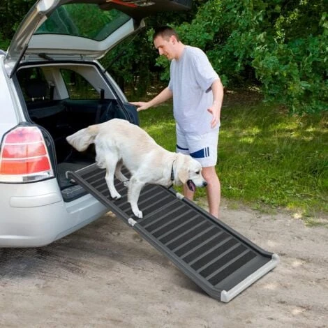 COSTWAY Rampe Pour Chien Pliable Avec Cadre En Métal Charge 120KG Escalier Pour Animaux Antidérapante Avec Verrouillage Pour Voiture – Image 2