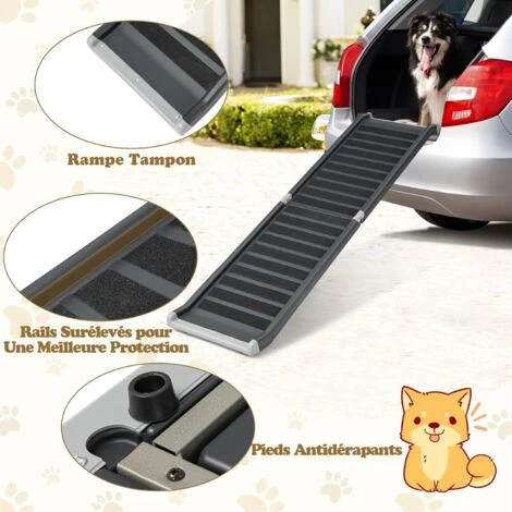COSTWAY Rampe Pour Chien Pliable Avec Cadre En Métal Charge 120KG Escalier Pour Animaux Antidérapante Avec Verrouillage Pour Voiture – Image 3