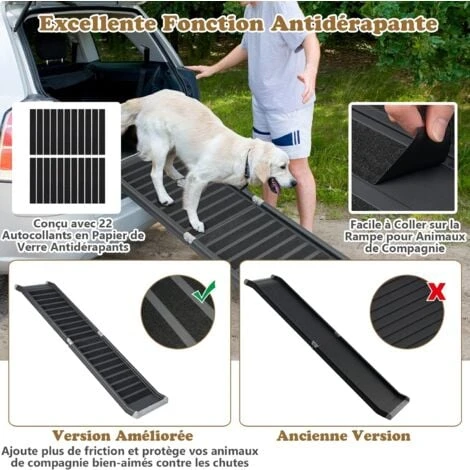 COSTWAY Rampe Pour Chien Pliable Avec Cadre En Métal Charge 120KG Escalier Pour Animaux Antidérapante Avec Verrouillage Pour Voiture – Image 4