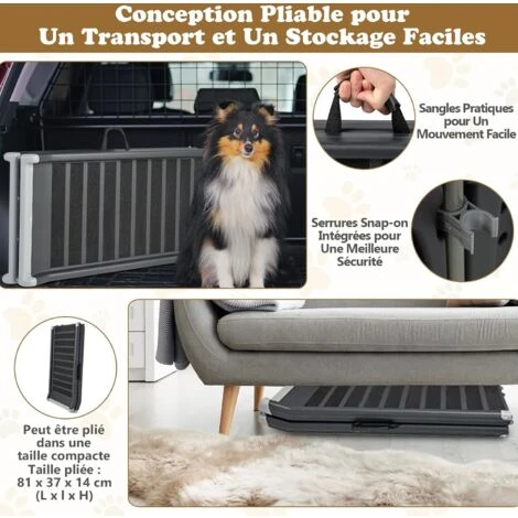 COSTWAY Rampe Pour Chien Pliable Avec Cadre En Métal Charge 120KG Escalier Pour Animaux Antidérapante Avec Verrouillage Pour Voiture – Image 5
