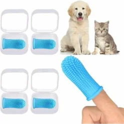 Bleu, 4 Pièces - Brosse à Dents Pour Chiens Brosse à Dents Pour Animaux Brosse à Dents En Silicone 360° Pour Chiens Et Chats Doigt Pour Nettoyer La Langue Et Les Dents