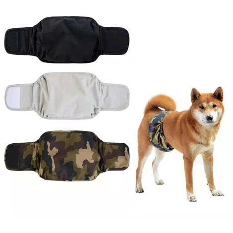 Couche Chien Male Lavable (Lot De 3) - Bandes Réutilisables Pour Chiens (Camo, L)
