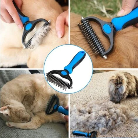 Brosse Chien Brosse Chat, Peigne Déméloir Chien Professionnel Et Brosse Chien Poil Long, Râteau De Toilettage Pour Chien Et Chat Enlever Le Sous-poil Des Animaux De Compagnie,bleu – Image 2