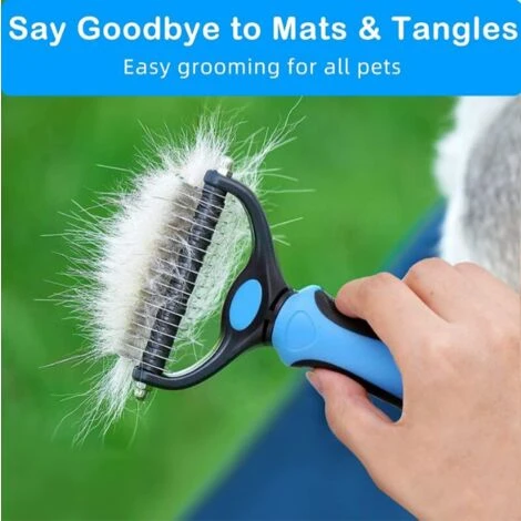 Brosse Chien Brosse Chat, Peigne Déméloir Chien Professionnel Et Brosse Chien Poil Long, Râteau De Toilettage Pour Chien Et Chat Enlever Le Sous-poil Des Animaux De Compagnie,bleu – Image 4