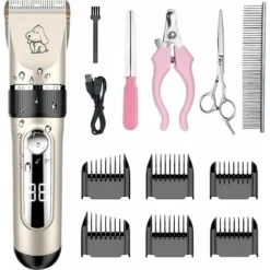 Tondeuse Chien IPX7 Professionnel Sans Fil Détachable Tondeuse Pour Chien Lames En Céramique Ecran LCD Charge Rapide Rasoir Chien Lame Détachable Et Lavable à Faible Bruit 5 Vitesses De Rotation H205