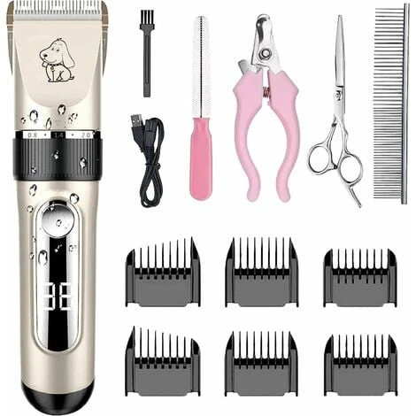 Tondeuse Chien IPX7 Professionnel Sans Fil Détachable Tondeuse Pour Chien Lames En Céramique Ecran LCD Charge Rapide Rasoir Chien Lame Détachable Et Lavable à Faible Bruit 5 Vitesses De Rotation H205