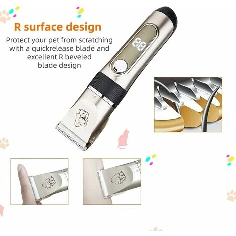 Tondeuse Chien IPX7 Professionnel Sans Fil Détachable Tondeuse Pour Chien Lames En Céramique Ecran LCD Charge Rapide Rasoir Chien Lame Détachable Et Lavable à Faible Bruit 5 Vitesses De Rotation H205 – Image 2