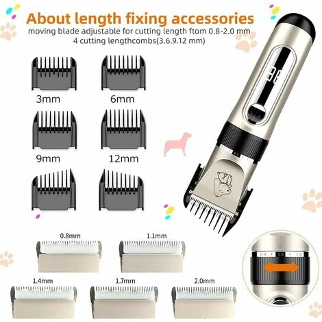 Tondeuse Chien IPX7 Professionnel Sans Fil Détachable Tondeuse Pour Chien Lames En Céramique Ecran LCD Charge Rapide Rasoir Chien Lame Détachable Et Lavable à Faible Bruit 5 Vitesses De Rotation H205 – Image 5