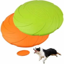 Lot De 2 Frisbees En Caoutchouc Naturel De 18 Cm Pour Terre Et Eau (vert + Orange)