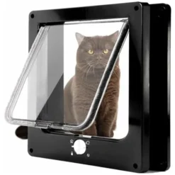 Chatière Pour Chat, Chatière Magnétique à 4 Voies Pour Chats Et Petit Chiens, Facile à Installer, Porte Pour Animaux Coulissant Manuel Sur Mur / Bois / Porte En UPVC (Noir,L)